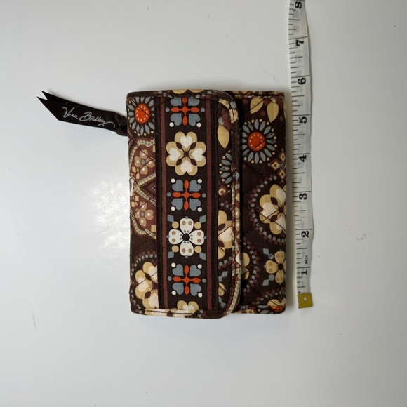 Vera Bradley Tri-Fold Wallet Cotton Quilted Brown Floral Paisley Y2K Boho Hippie - Picture 4 of 6